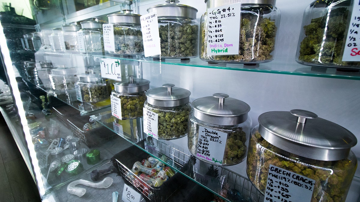 Selection of medical recreational cannabis at a legal retail store. Five states voted in November to legalize marijuana for either medical use or recreational use.