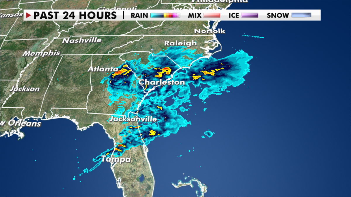 Precipitation in the Southeast over the last 24 hours. (Fox News)