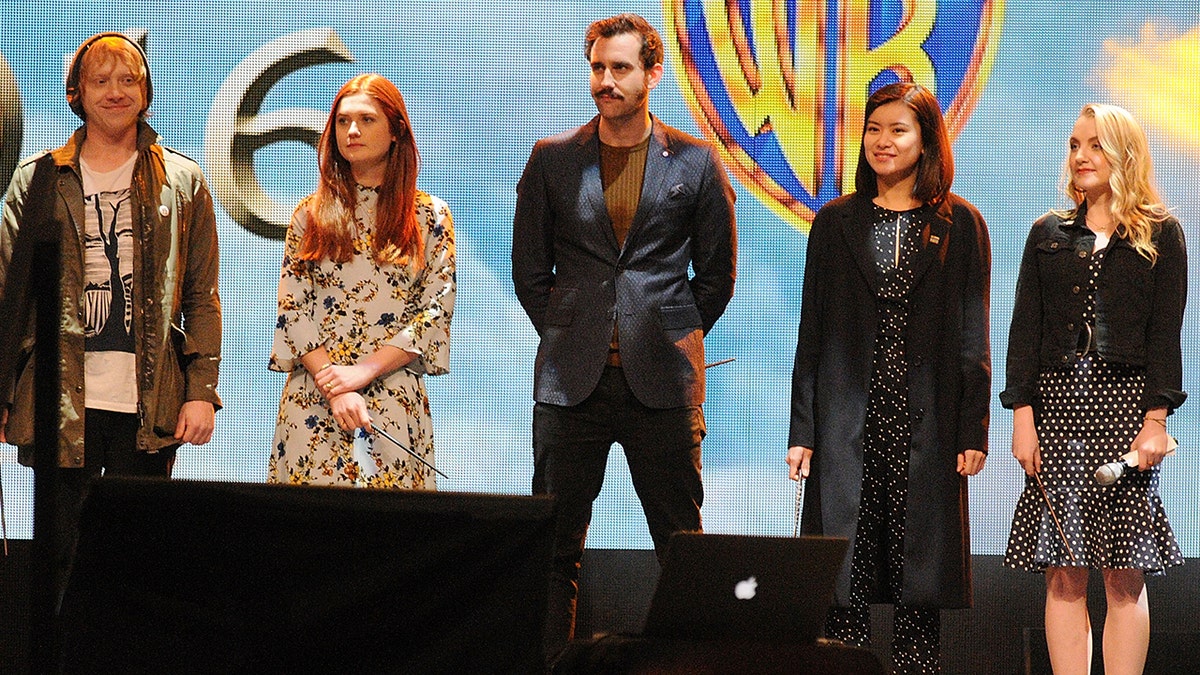 'Harry Potter' cast members, from left, Rupert Grint, Bonnie Wright, Matthew Lewis, Katie Leung and Evanna Lynch. (Getty Images)