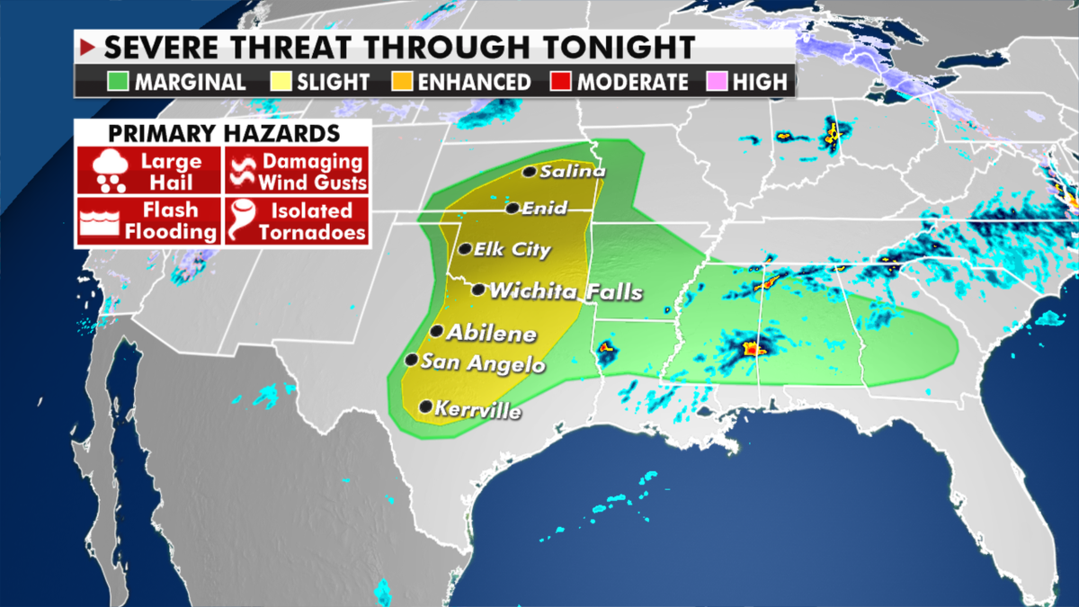 The risk of severe weather through tonight. (Fox News)