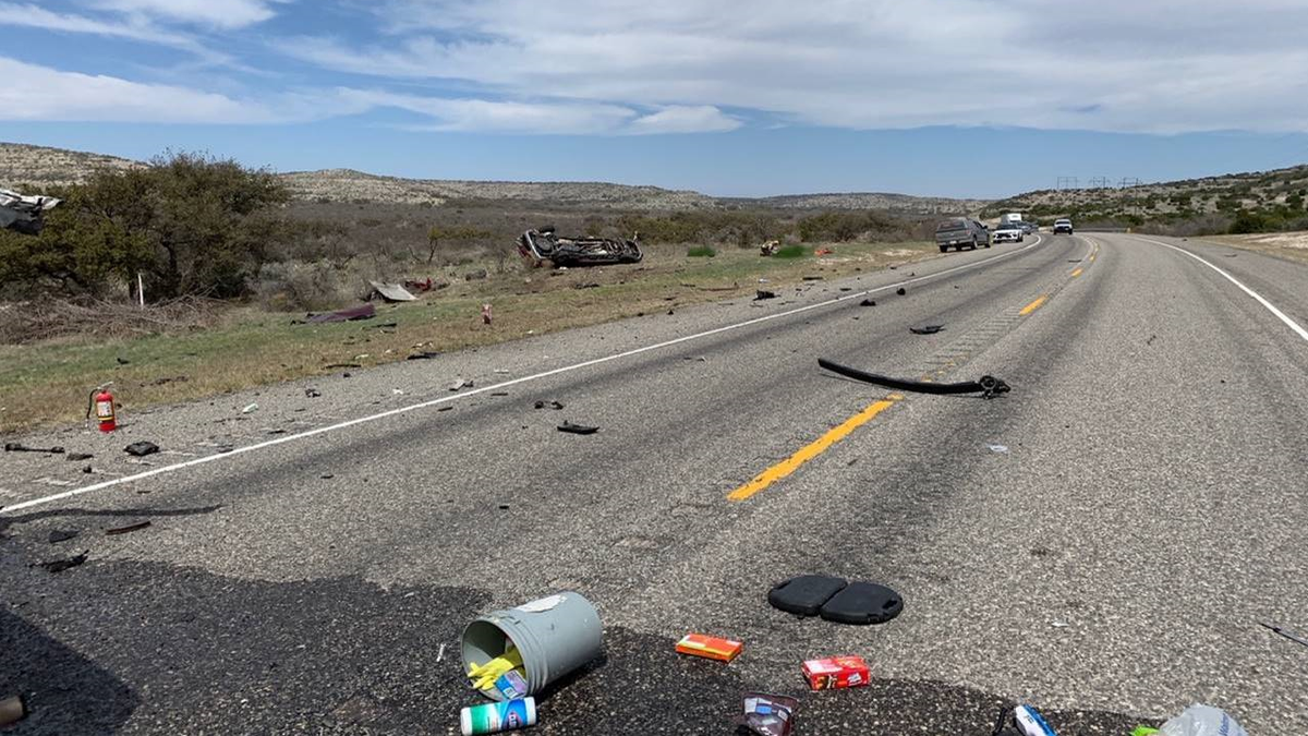 Debris is seen strewn along U.S. 277 following the crash Monday afternoon. (Texas Department of Public Safety)