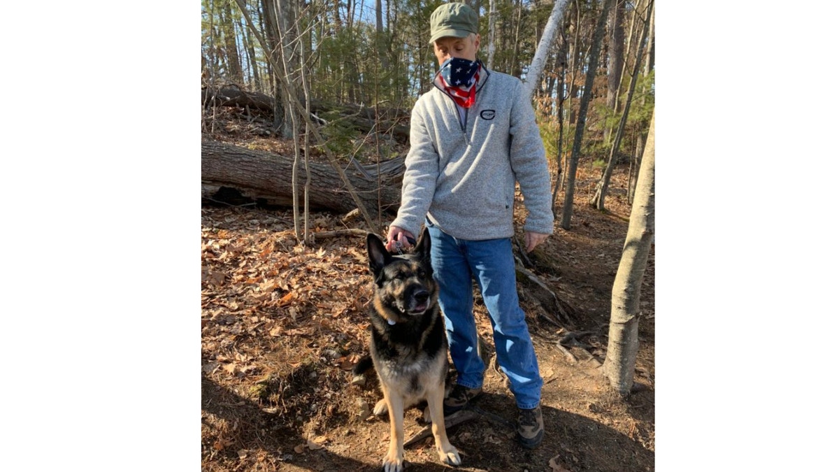 Thomas Walsh and his 5-year-old German Shepherd, Diesel, helped rescue a man who fell through the ice Wednesday. (Stoneham Fire Department)