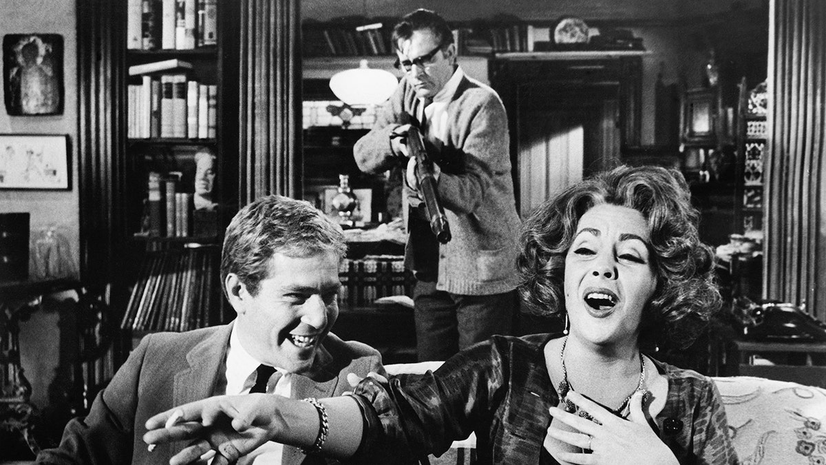Left to right: George Segal, Richard Burton and Elizabeth Taylor in 'Who's Afraid of Virginia Woolf?' (1966). (Photo by George Rinhart/Corbis via Getty Images)