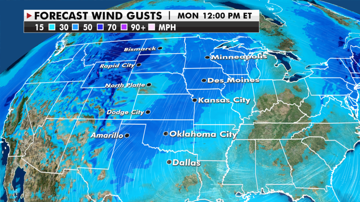 Expected strength of wind gusts around the U.S. (Fox News)