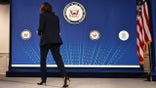 WASHINGTON, DC - MARCH 10: U.S. Vice President Kamala Harris leaves the stage after conducting Secretary of Housing and Urban Development Secretary Marcia Fudge's ceremonial swearing in via video link in the South Court Auditorium in the Eisenhower Executive Office Building on March 10, 2021 in Washington, DC. Fudge was confirmed by the Senate by a vote of 66 to 34 on Wednesday. (Photo by Chip Somodevilla/Getty Images)