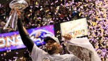 Baltimore Ravens inside linebacker Ray Lewis celebrates with the Vince Lombardi Trophy after defeating the San Francisco 49ers in the NFL Super Bowl XLVII football game in New Orleans, Louisiana, February 3, 2013.   REUTERS/Sean Gardner (UNITED STATES  - Tags: SPORT FOOTBALL)