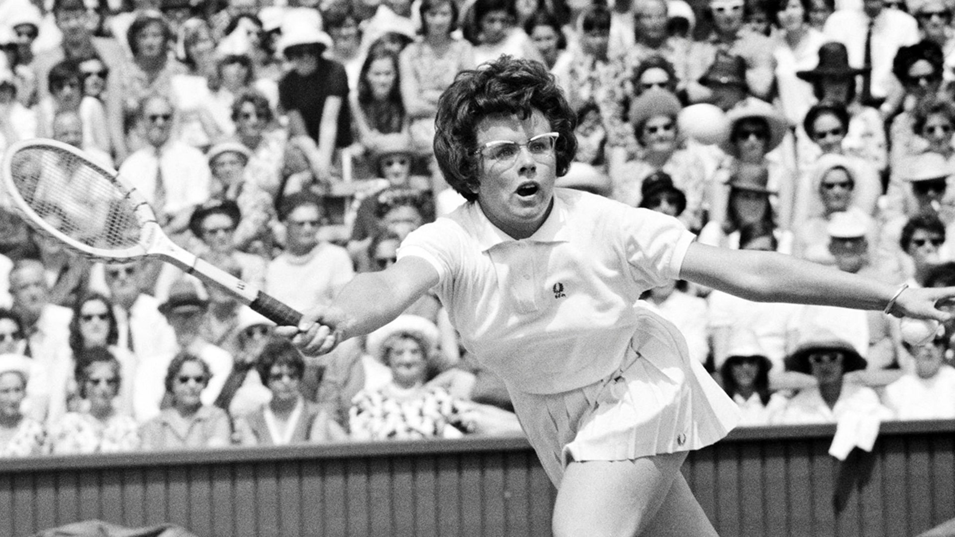 Billie Jean King in action during a semi-final in the women's singles championship at Wimbledon, on July 2, 1964.