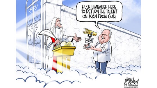 Political cartoon of the day: Rush Limbaugh at the Pearly gates