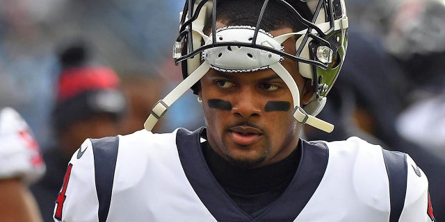 Dec 15, 2019; Nashville, TN, USA; Houston Texans quarterback Deshaun Watson (4) walks off the field after warmups before the game against the Tennessee Titans at Nissan Stadium.