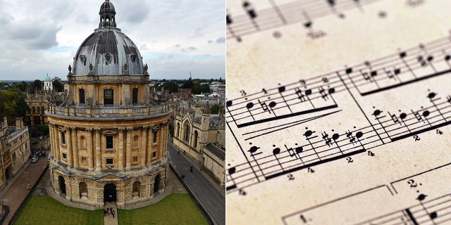 The University of Oxford, juxtaposed with music notation.