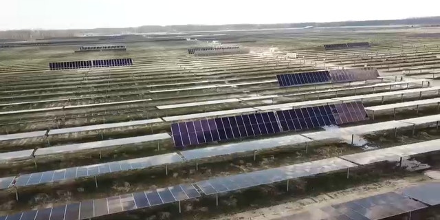 Aerial view of Hillcrest Solar Project in Brown County, Ohio.