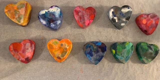 Peyton's homemade crayon hearts. (Courtesy L. Anderson/_eyeofachild)