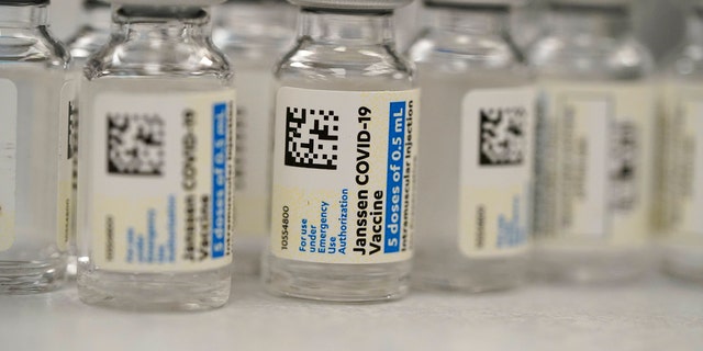 Vials of Johnson &amp; Johnson COVID-19 vaccine in the pharmacy of National Jewish Hospital for distribution in east Denver on March 6, 2021.  (Associated Press)