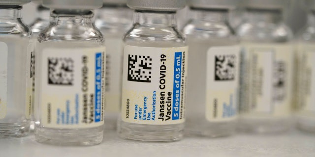 Vials of Johnson &amp; Johnson COVID-19 vaccine in the pharmacy of National Jewish Hospital for distribution in east Denver on March 6, 2021.  (Associated Press)