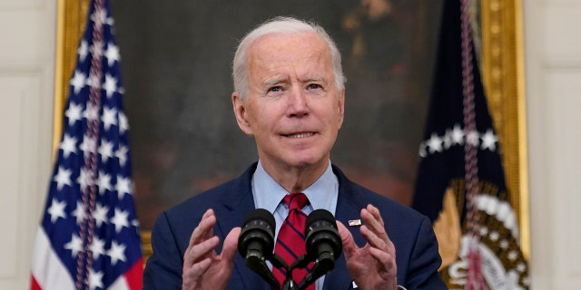 President Joe Biden speaks about the shooting in Boulder, Colorado, Tuesday, March 23, 2021, in the State Dining Room of the White House in Washington. (AP Photo/Patrick Semansky)