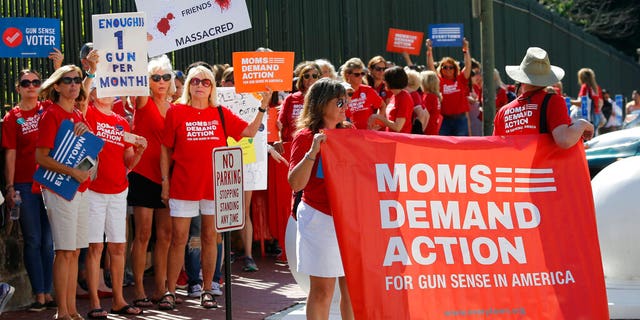 Moms Demanding Action line up during a rally at the State Capitol in Richmond, Virginia. 