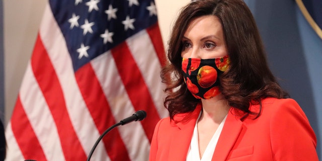 Gov. Gretchen Whitmer speaks in Lansing, Michigan, Feb. 24, 2021. (Associated Press)