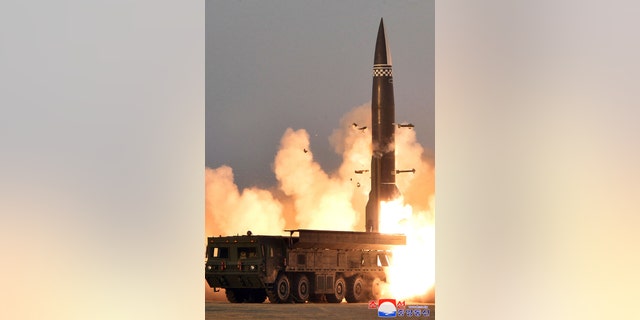 This photo provided by the North Korean government, shows what it says a test fire of newly developed new-type tactical guided projectile by the Academy of Defense Science, at an undisclosed place in North Korea, Thursday, March 25, 2021. Independent journalists were not given access to cover the event depicted in this image distributed by the North Korean government. The content of this image is as provided and cannot be independently verified. Korean language watermark on image as provided by source reads: "KCNA" which is the abbreviation for Korean Central News Agency. (Korean Central News Agency/Korea News Service via AP)