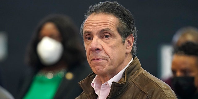 New York Gov. Andrew Cuomo speaks during a news conference at a COVID-19 vaccination site in the Brooklyn borough of New York, Monday, Feb. 22, 2021. 