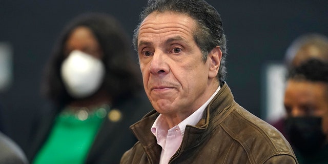 New York Gov. Andrew Cuomo speaks during a news conference at a COVID-19 vaccination site in the Brooklyn borough of New York, Monday, Feb. 22, 2021.