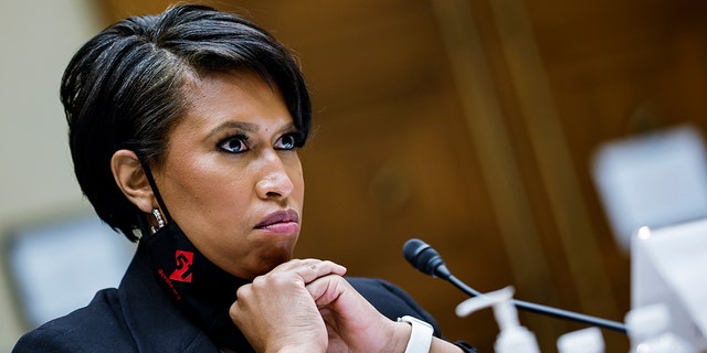 Washington, DC Mayor Muriel Bowser testifies before a House Oversight and Reform Committee hearing on the District of Columbia statehood bill on Monday, March 22, 2021 on Capitol Hill in Washington.  (Carlos Barria / Pool via AP)