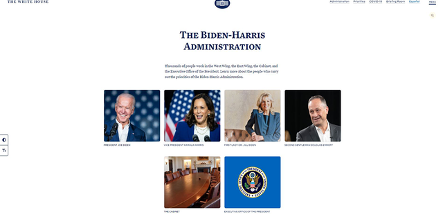 The "administration" tab on the White House's official website.