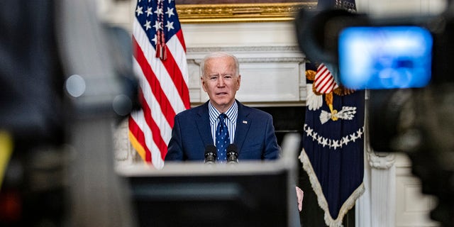 President Joe Biden speaks from the White House following the passage of the American Rescue Plan on March 6, 2021.