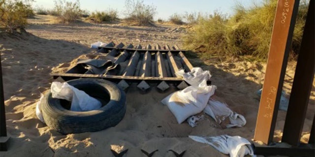 The hole in the fence appeared near Calexico, Calif.