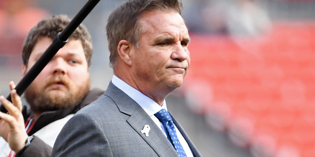 Brian Baldinger of the NFL Network on the field prior to a game between the Buffalo Bills and Cleveland Browns Nov. 10, 2019, at FirstEnergy Stadium in Cleveland.
