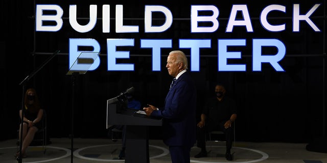 Democratic presidential candidate Joe Biden speaks about his Build Back Better economic recovery plan for working families July 21, 2020, in New Castle, Del. 