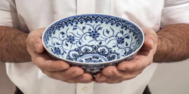 The small, porcelain bowl bought for $35 at a Connecticut yard sale that turned out to be a rare, 15th century Chinese artifact. The bowl was auctioned off for nearly $722,000 at Sotheby's Auction of Important Chinese Art, in New York, on March 17. (AP/Sotheby's)