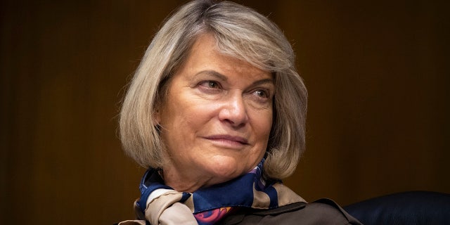 Sen. Cynthia Lummis, R-Wyo., attends a Senate Environment and Public Works Committee nomination hearing for Michael Stanley Regan to be administrator of the Environmental Protection Agency in Washington on Wednesday, Feb. 3, 2021. (Caroline Brehman/Pool/Sipa USA)