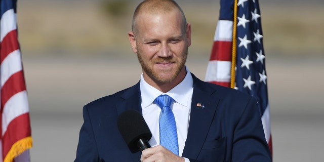 Former pro wrestler Daniel Rodimer speaks during a rally for U.S. Vice President Mike Pence at the Boulder City Airport on Oct. 8, 2020 in Boulder City, Nevada. (Getty Images)