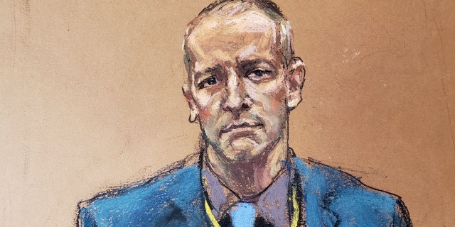 This sketch shows Derek Chauvin in Hennepin County court