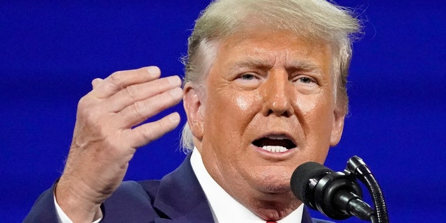 Former president Donald Trump speaks at the Conservative Political Action Conference (CPAC) Sunday, Feb. 28, 2021, in Orlando, Fla. (AP Photo/John Raoux)