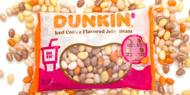 Dunkin’s jelly beans are inspired by the chain’s iced coffee drink flavors like french vanilla, caramel latte, butter pecan, toasted coconut and hazelnut.