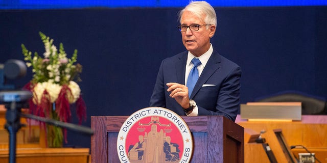 Los Angeles County District Attorney George Gascon speaks after he was sworn in during a mostly-virtual ceremony in downtown Los Angeles Monday, Dec. 7, 2020. 