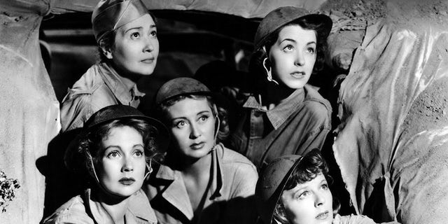 Actress Ann Sothern, Fay Bainter, Joan Blondell, Marsha Hunt and Margaret Sullavan in a scene from the 1943 movie "Cry 'Havoc''.