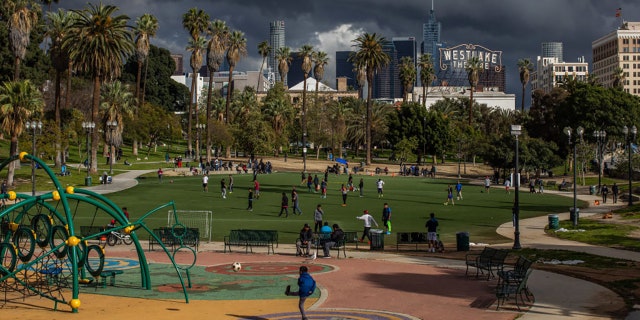 MacArthur Park is seen in Los Angeles, March 19, 2020. (Getty Images)