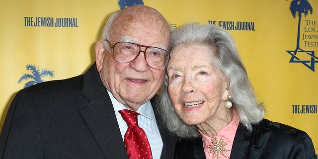 Ed Asner (L) and Marsha Hunt attend the Los Angeles Jewish Film Festival opening night premiere of "My Friend Ed" at Laemmle's Ahrya Fine Arts Theatre on April 26, 2017, in Beverly Hills, Calif.