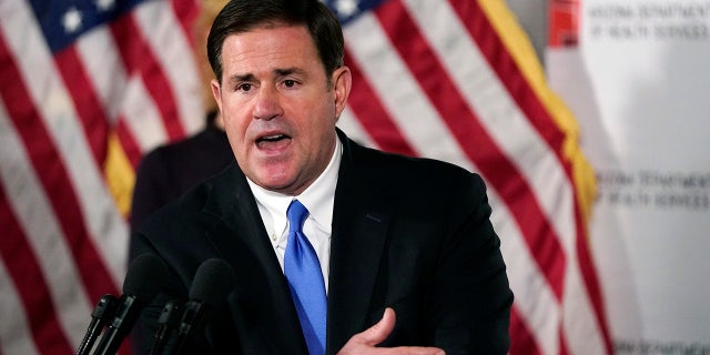 DHS Chief Arizona Gov. Doug Ducey speaks in Phoenix, Dec. 2, 2020. (Associated Press)