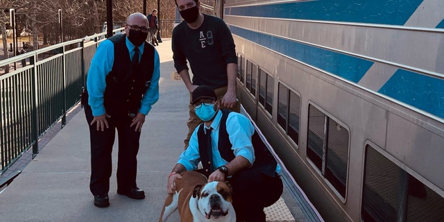 A Long Island Rail Road engineer saw Sampson near the Southampton station and brought the dog onto the train.