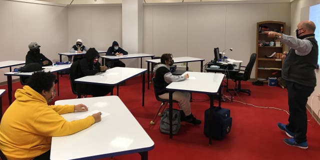 Students who have opted in to Burlington High School's hybrid learning program attend classes two days per week for in-person instruction. (Burlington School District)