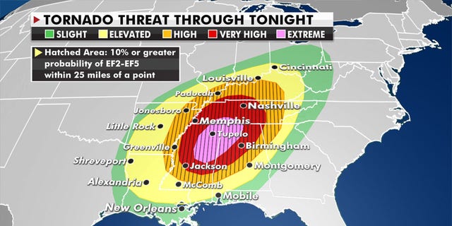 The strongest storms will reach across three states (Fox News)