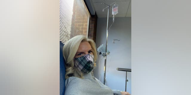 Janice Dean getting an infusion as part of her treatment for MS