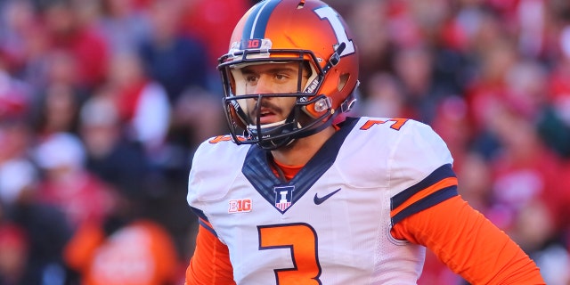 Illinois quarterback Jeff George Jr. looks to the sidelines during game action. George threw four interceptions during the game. Wisconsin beat Illinois 48-3 at Camp Randall Stadium on Nov. 12, 2016, in Madison, Wis.