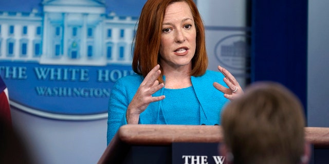 White House press secretary Jen Psaki speaks during a press briefing at the White House, Monday, March 22, 2021, in Washington. (AP Photo/Evan Vucci)