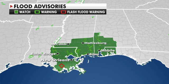 On Wednesday, flood advisories remain issued from Louisiana to the Florida Panhandle. (Fox News)