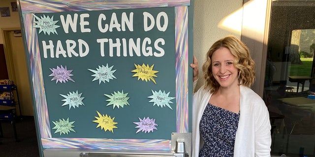 Katie Booser in her classroom at Franklin Elementary School in Santa Barbara, California. 