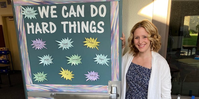 Katie Booser in her classroom at Franklin Elementary School in Santa Barbara, California.